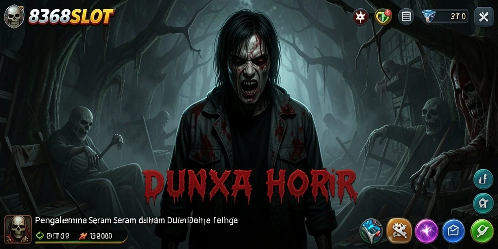 Tangkapan layar gameplay <strong>8368SLOT</strong> menunjukkan suasana horor yang menyeramkan dan mencekam.