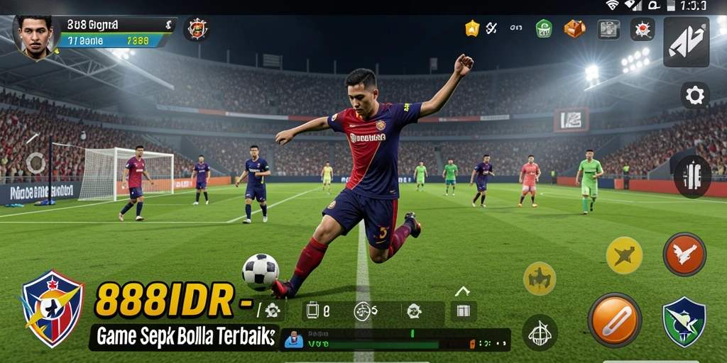 Tampilan gameplay mendebarkan dari 888IDR dengan aksi sepak bola nyata.