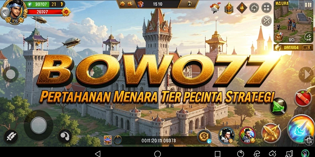 Screenshot gameplay BOWO77 menampilkan aksi pertahanan menara yang seru.