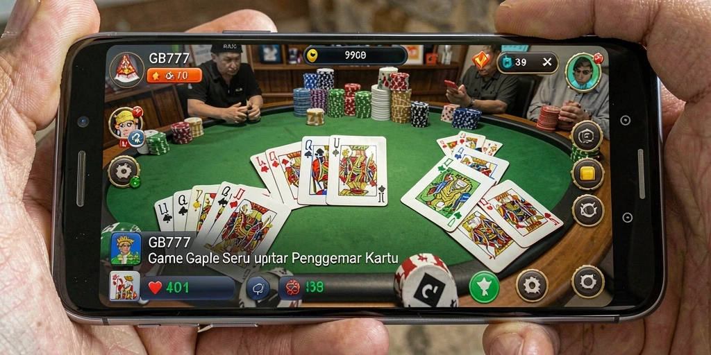 Screenshot utama GB777 menunjukkan gameplay Gaple yang seru dan interaktif.