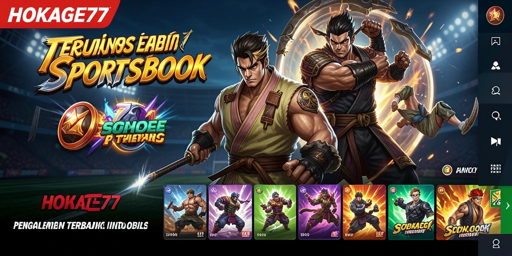 Screenshot HOKAGE77 menunjukkan tampilan antarmuka Sportsbook yang modern.