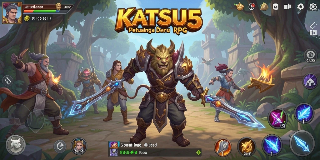 Tangkapan layar KATSU5 menampilkan karakter beraksi dalam pertempuran epik.