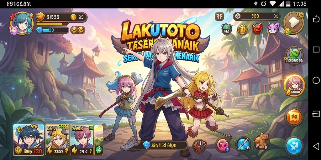 Tangkapan layar utama LAKUTOTO menampilkan pertarungan karakter Anime.