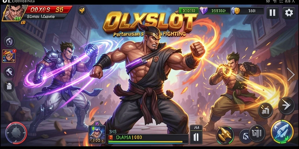 Screenshot menampilkan pertarungan seru dalam OLXSLOT dengan karakter beraksi.