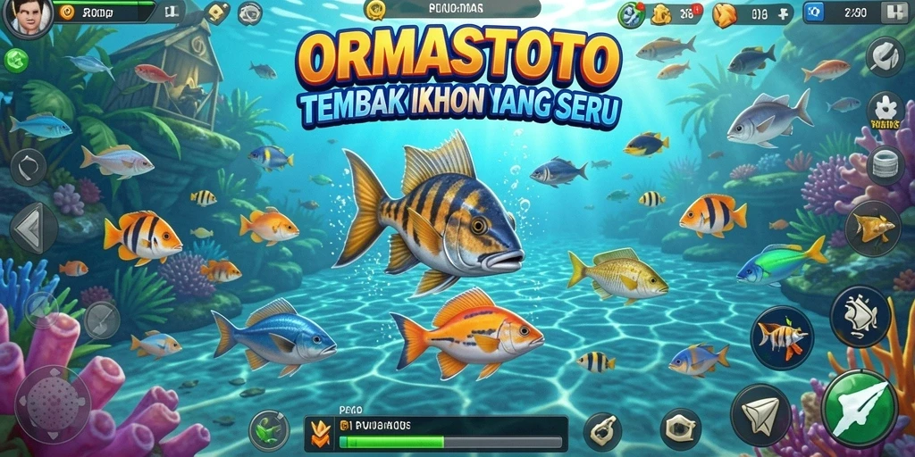 Tangkapan layar gameplay ORMASSTOTO menampilkan aksi seru menembak ikan.