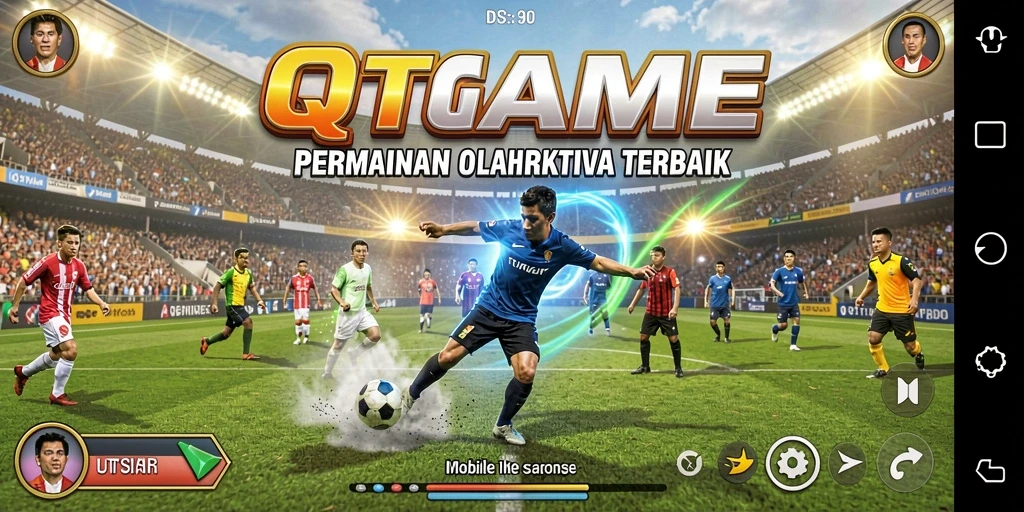 Tangkapan layar utama QTGAME menampilkan aksi seru dalam game olahraga.