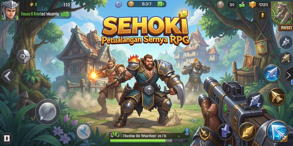 Screenshot gameplay SEHOKI menunjukkan pertarungan epik karakter RPG.