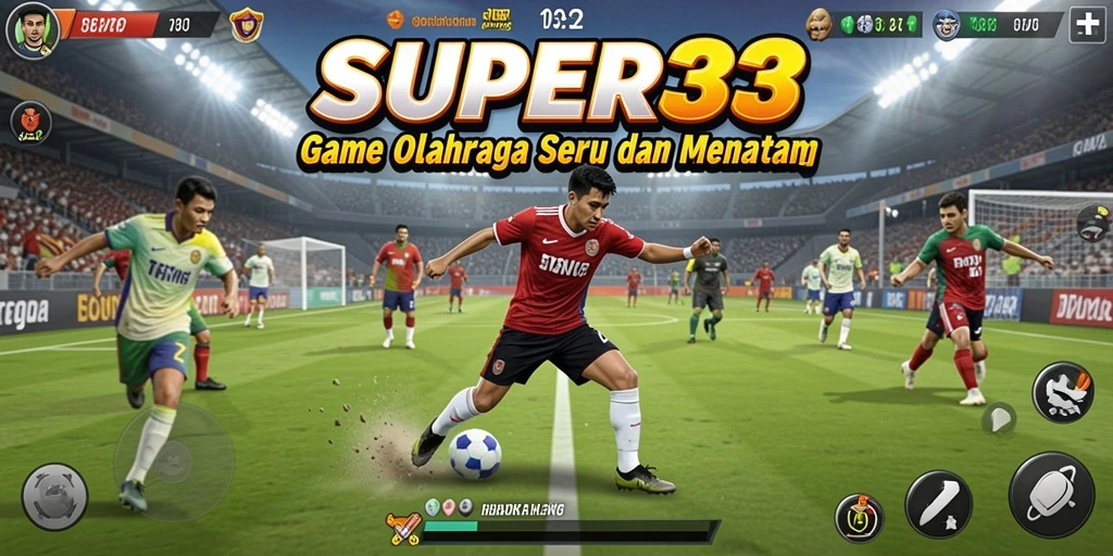 Tangkapan layar menunjukkan gameplay seru dalam SUPER33 dengan berbagai olahraga.